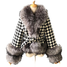 Load image into Gallery viewer, Houndstooth Wool /Silver Fox Coat
